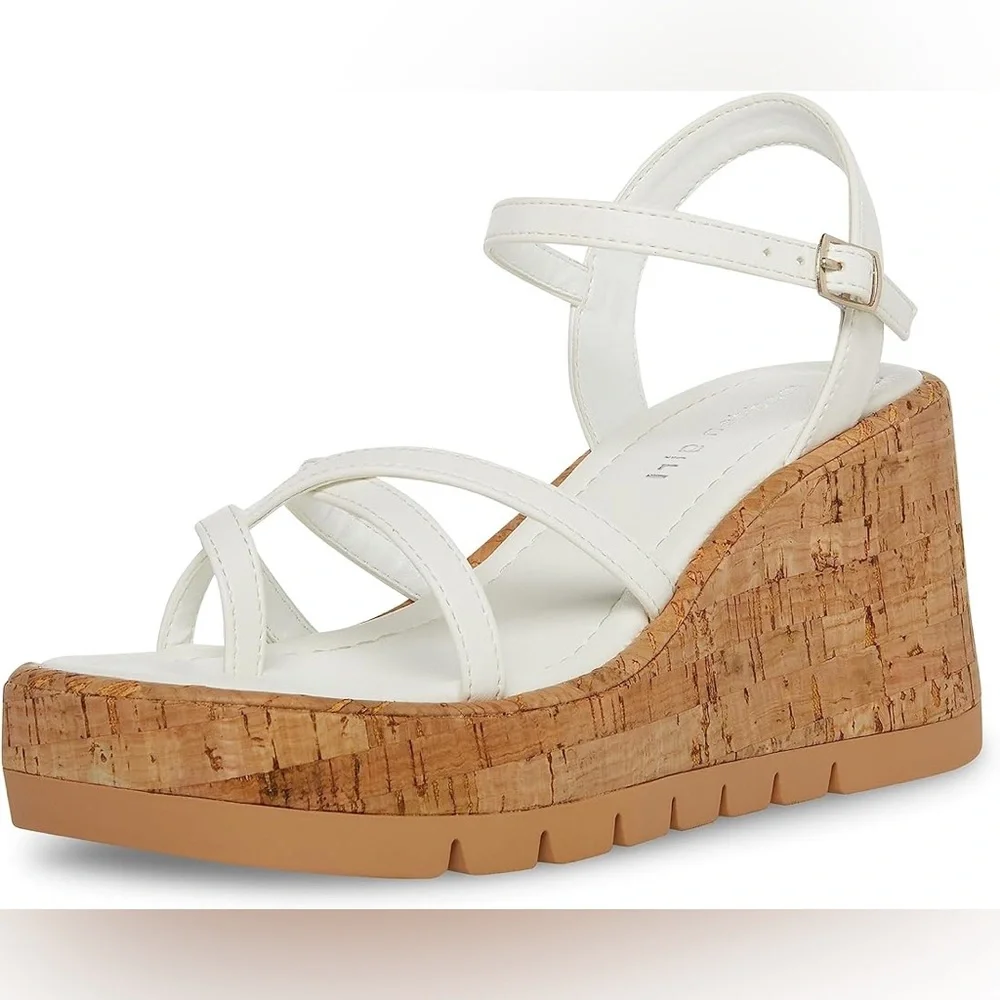 NIB Madden Girl Vault Cork Wedge Sandal 7.5 White Strappy Platform Coconut Girl